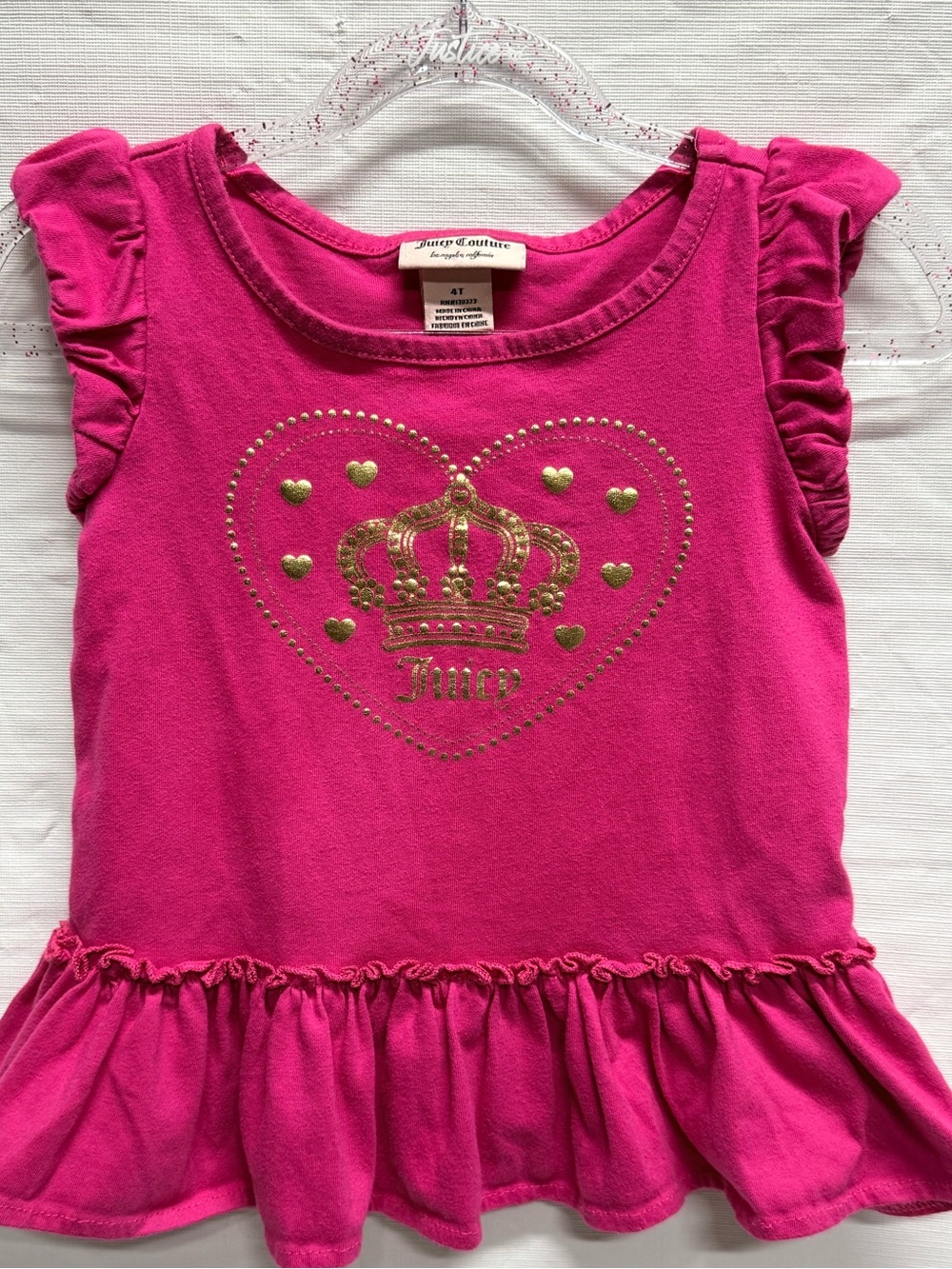 Juicy Couture Hot Pink Tee with Gold Crown Heart Graphic